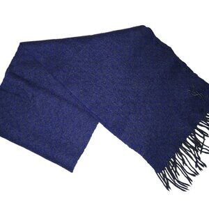 Yves Saint Laurent YSL Blue Gray Embroidered Wool Fringed Scarf Pre-Owned